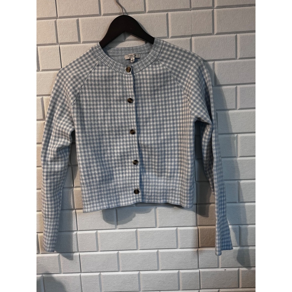 Light Blue Gingham Cropped Front Button Cardigan|Brand; Orange Kiss Essentials